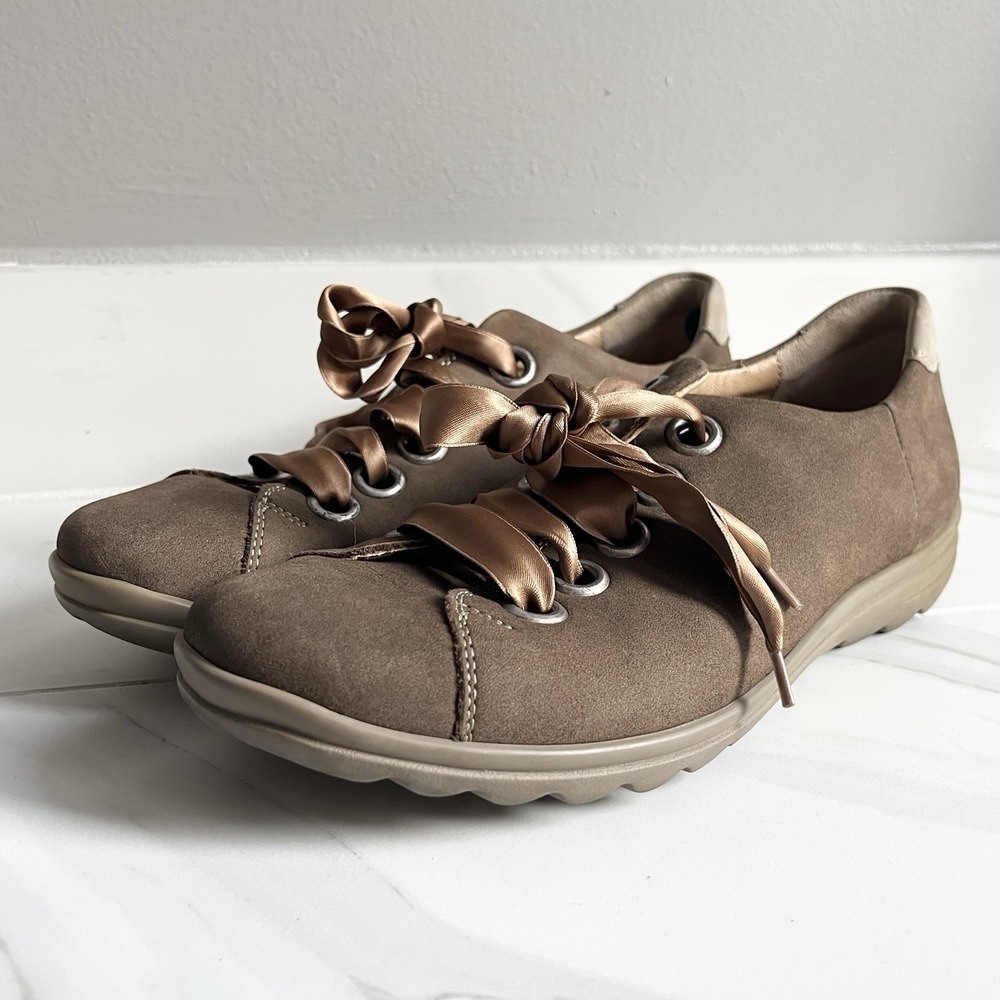 Hartjes Ribbon Lace Sneakers Brown Nubuck Leather Comfort Shoes XS US 7